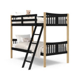 natural and black twin bunk bed angled view 