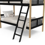 natural and black twin bunk bed angled view closer