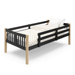 individual natural and black twin bunk bed angled view 