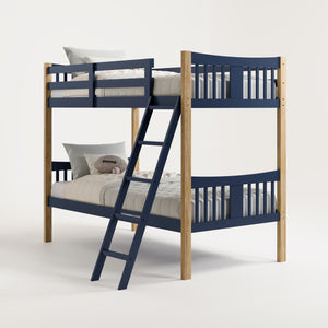 Angled view of bunk bed (Midnight Blue with Natural)