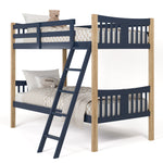 Angled view of bunk bed (Midnight Blue with Natural)