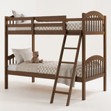 bunk bed with fixed ladder angled with bedding (hazelnut)