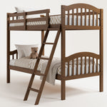 bunk bed with fixed ladder angled with bedding (hazelnut)