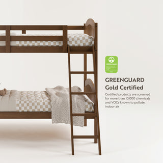 bunk bed, detail view, with GREENGUARD Gold badge (hazelnut)