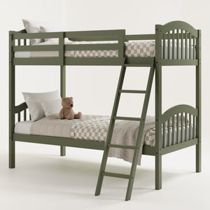 twin bunk bed angled view (olive)