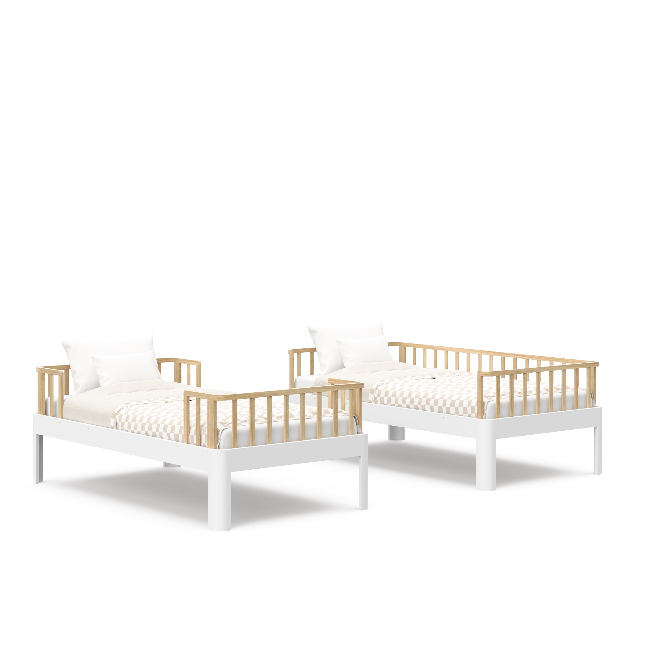 individual santos twin bunk bed white and natural side view