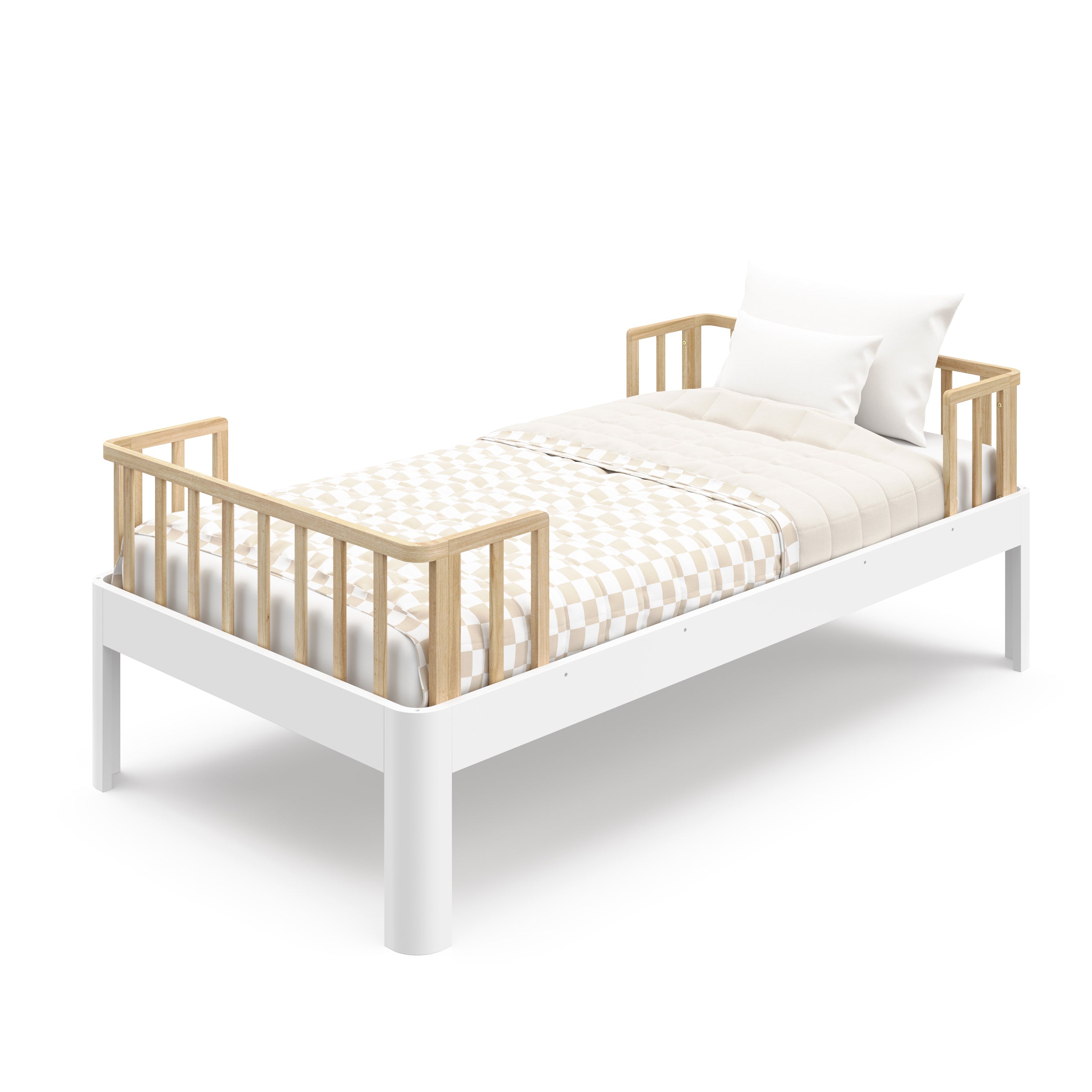 Individual santos twin bunk bed white and natural side view