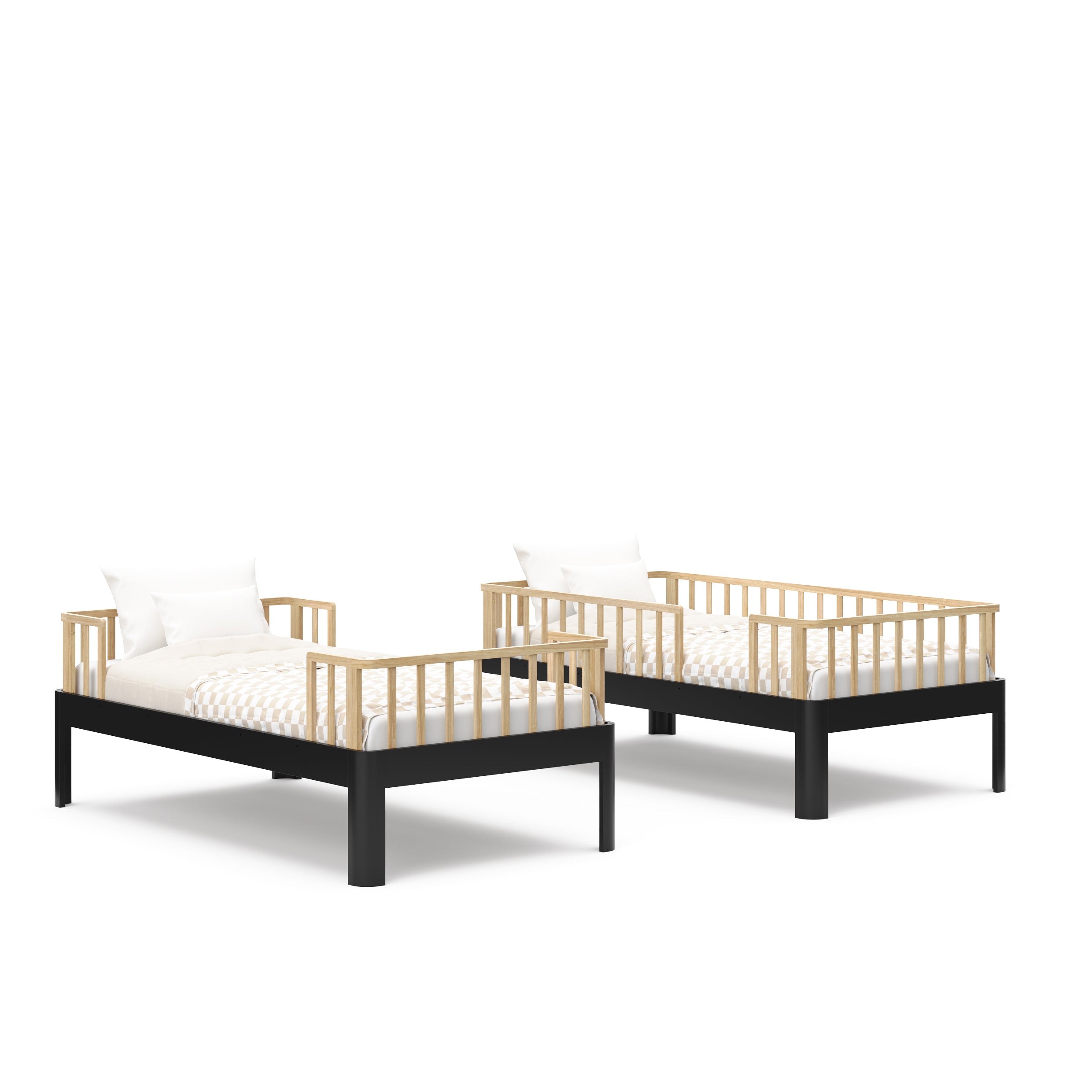 Santos twin bunk bed black and natural side by side view