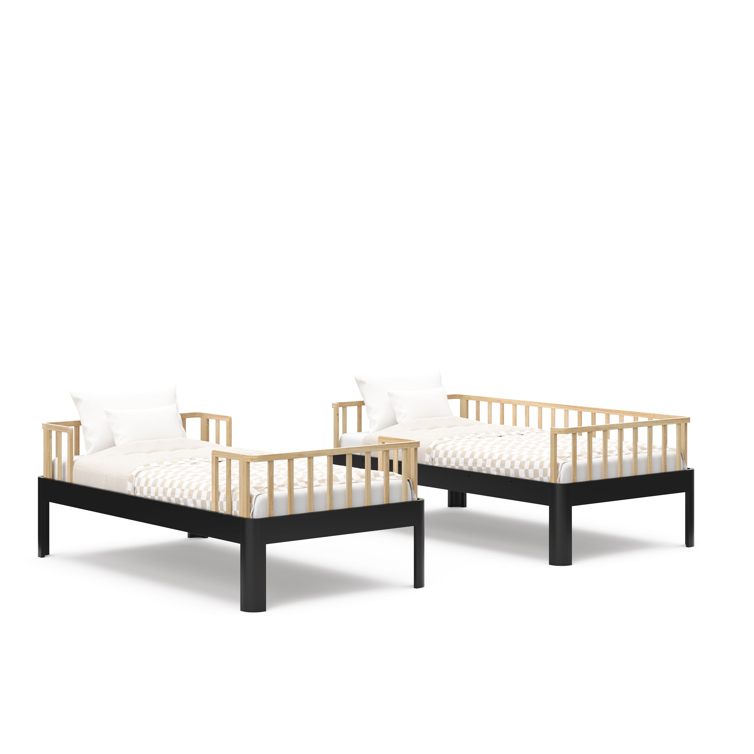 Santos twin bunk bed black and natural side by side view