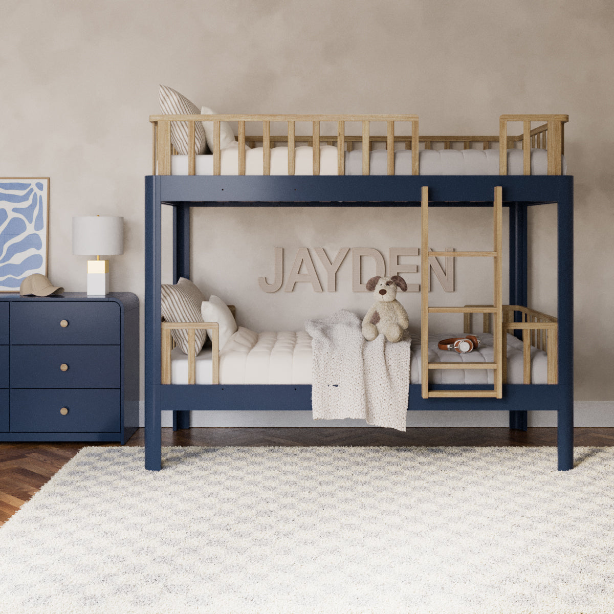 midnight blue twin bed in bedroom