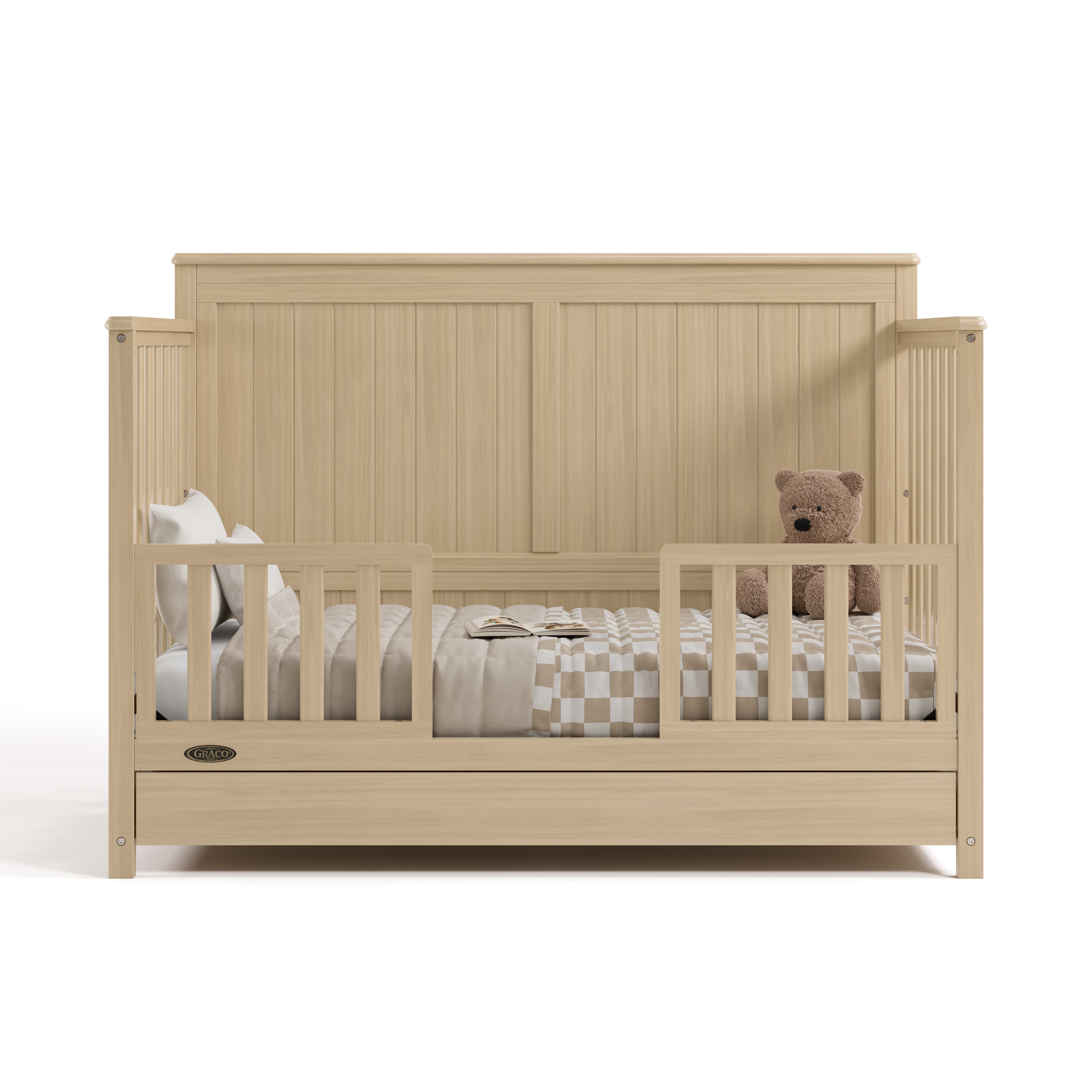 hadley driftwood crib with drawer toddler bed conversion with two toddler rails