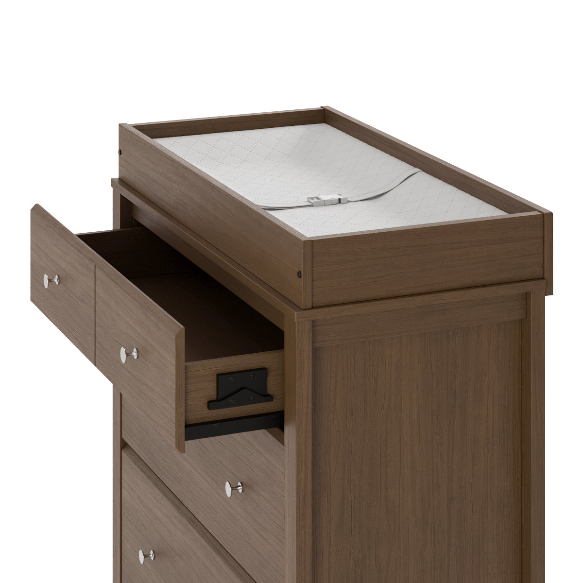 horizon 3 drawer changing chest hazelnut close up interlocking drawer view with changing pad