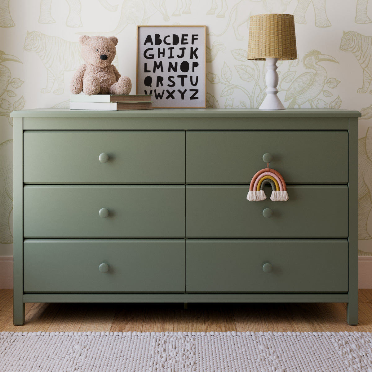 alpine 6 drawer dresser olive nursery shot