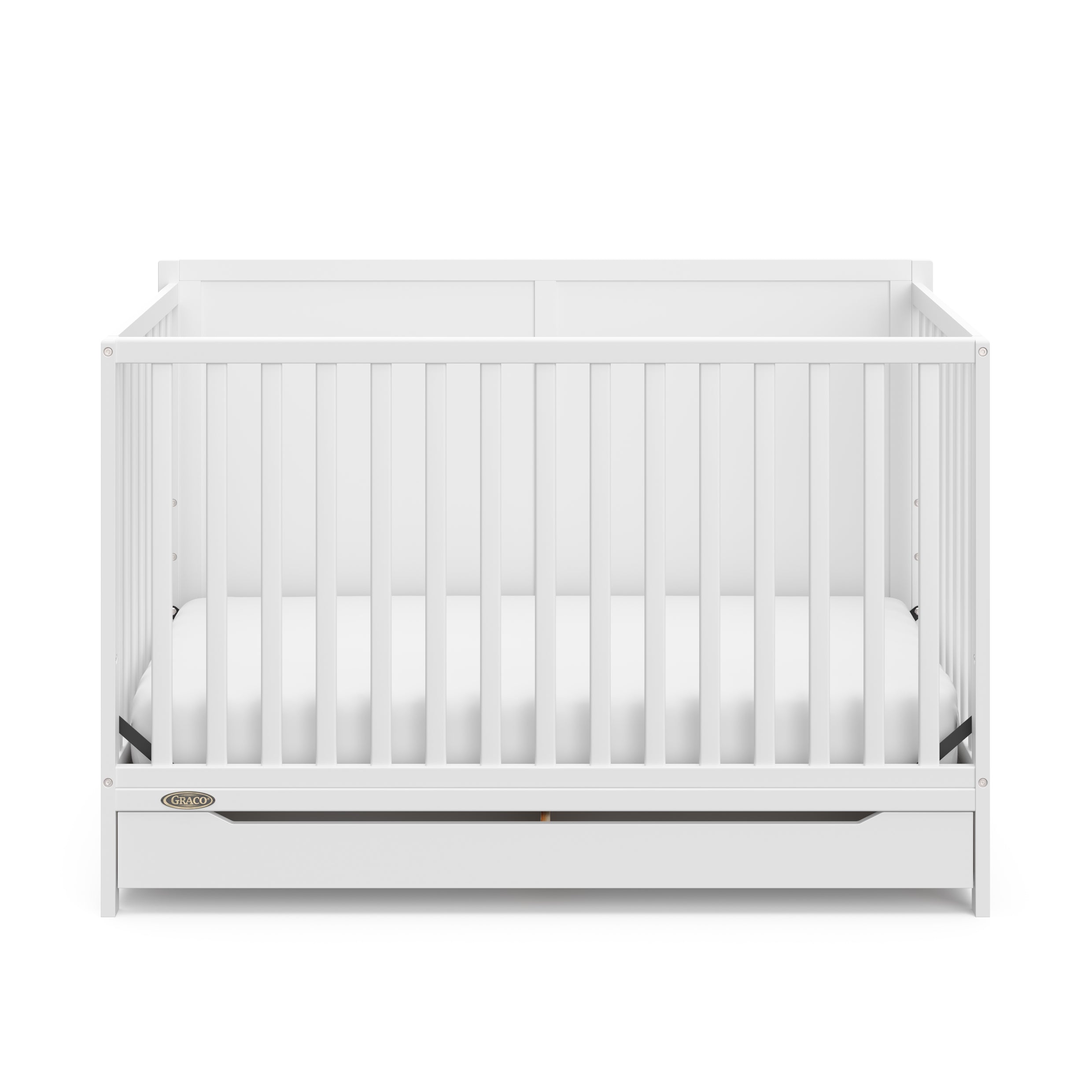 White crib outlet with drawer underneath