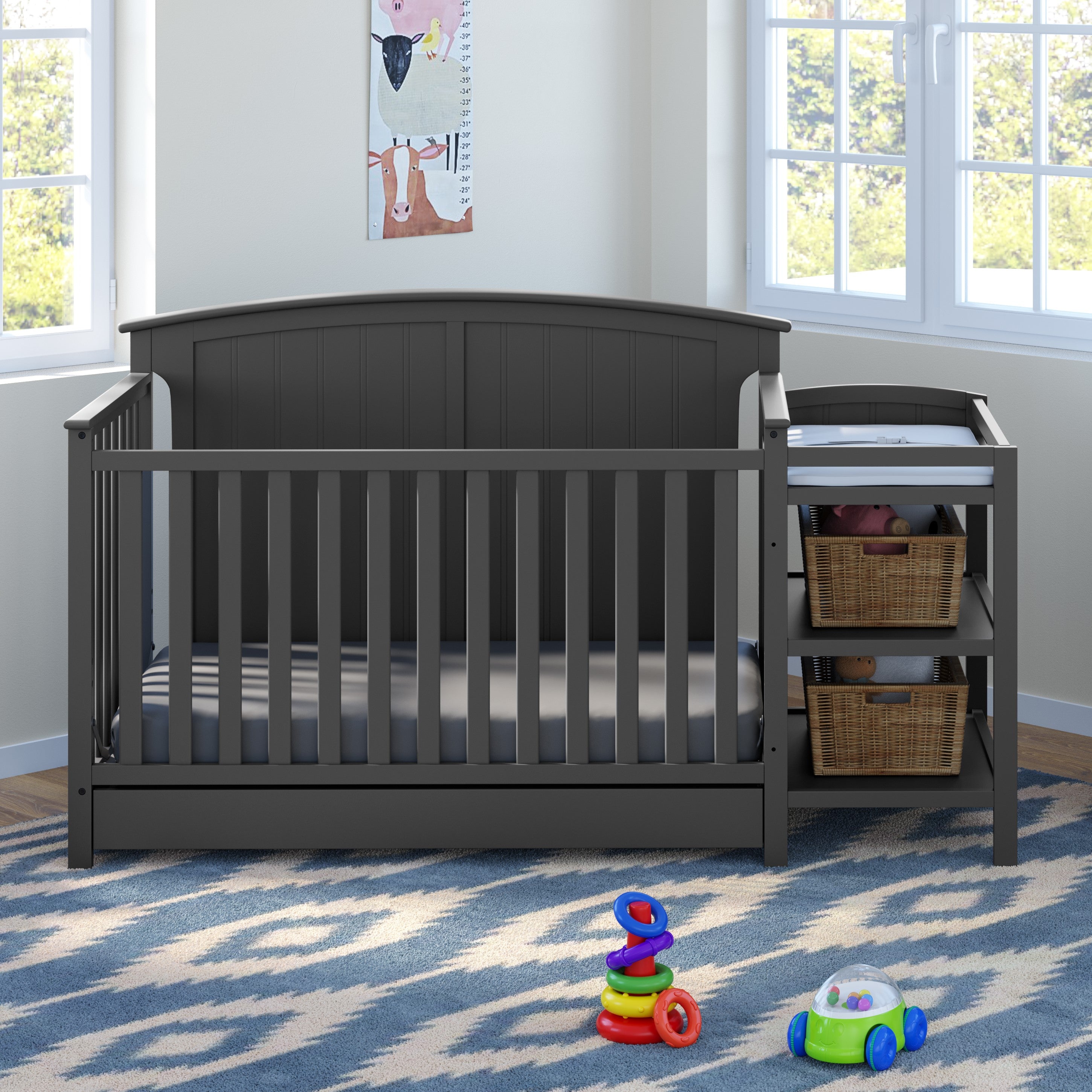 Storkcraft steveston 4 in 1 store crib and changer with drawer gray