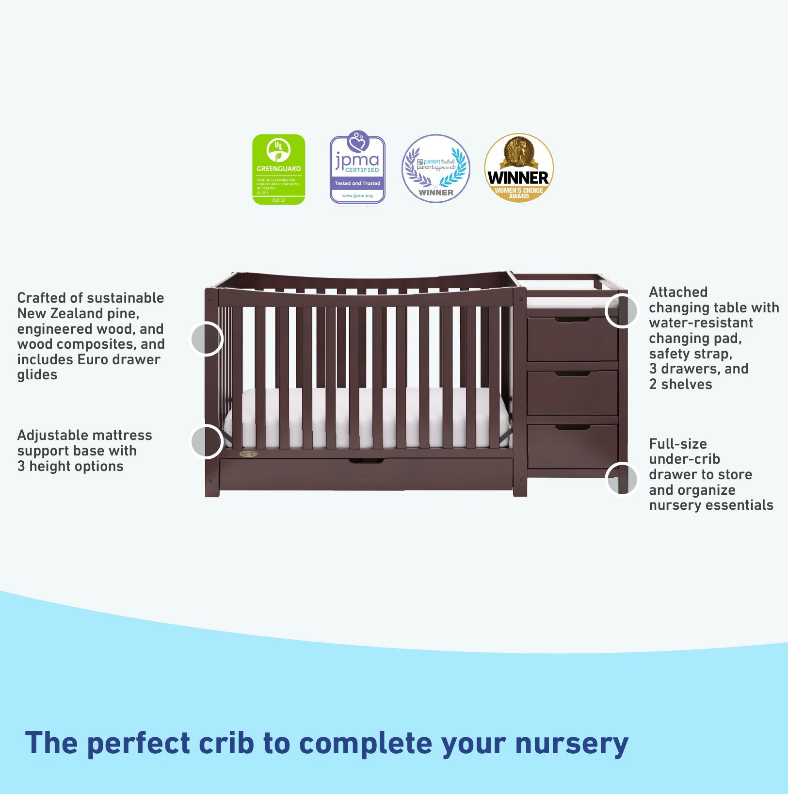 Graco Remi 4 in 1 Convertible Crib and Changer with Drawer