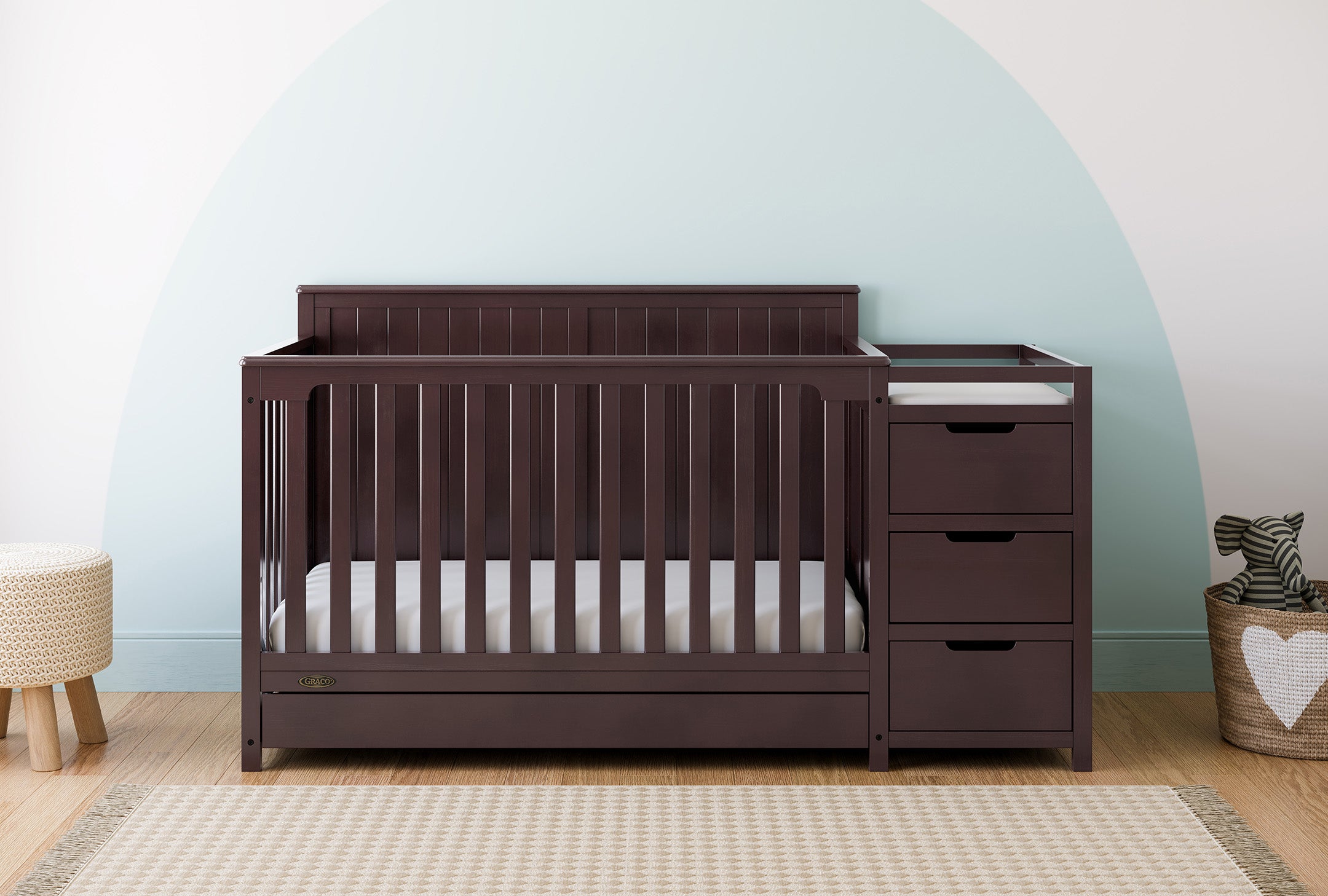 Dark brown crib hot sale with changing table