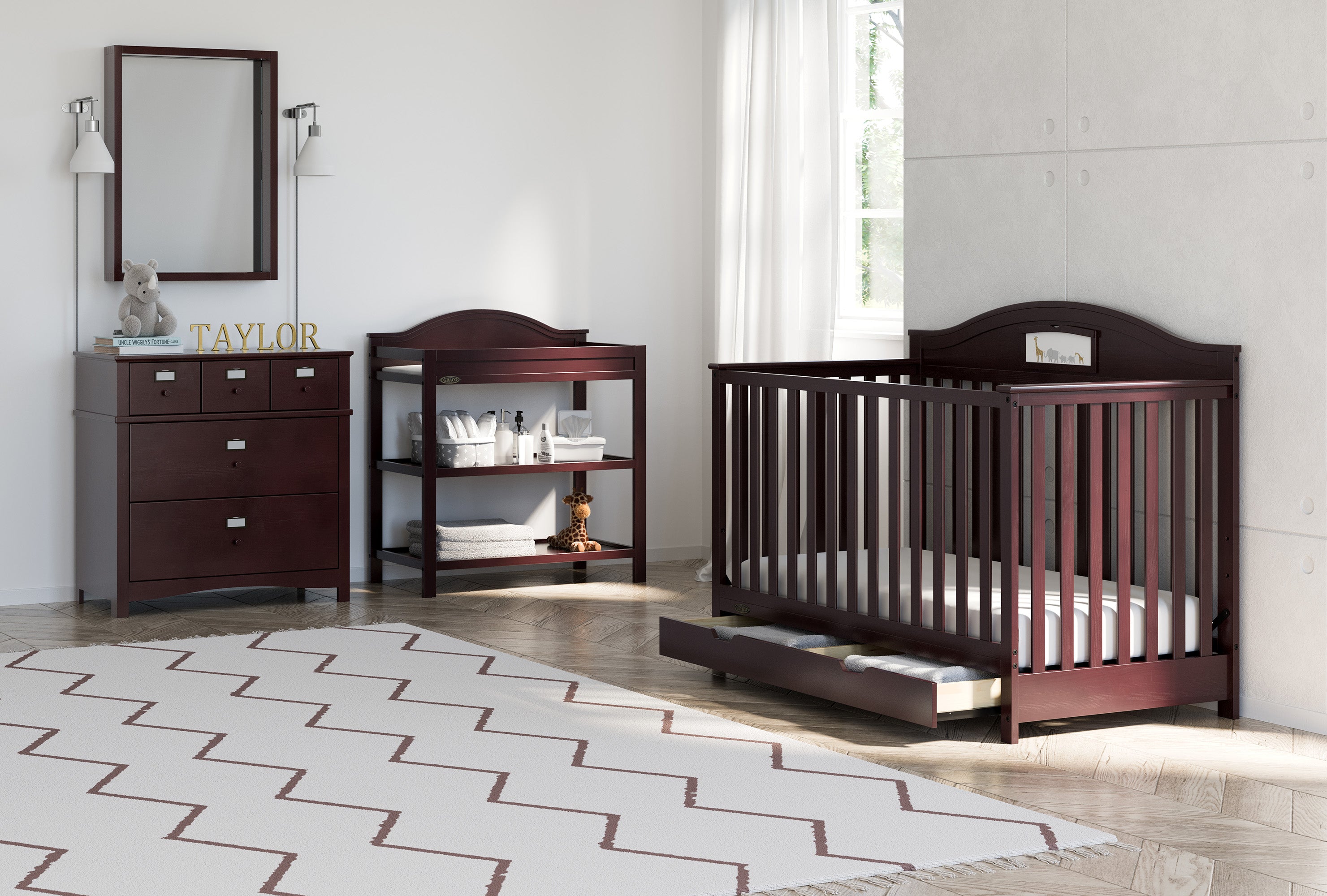 Dark brown crib 2024 with changing table