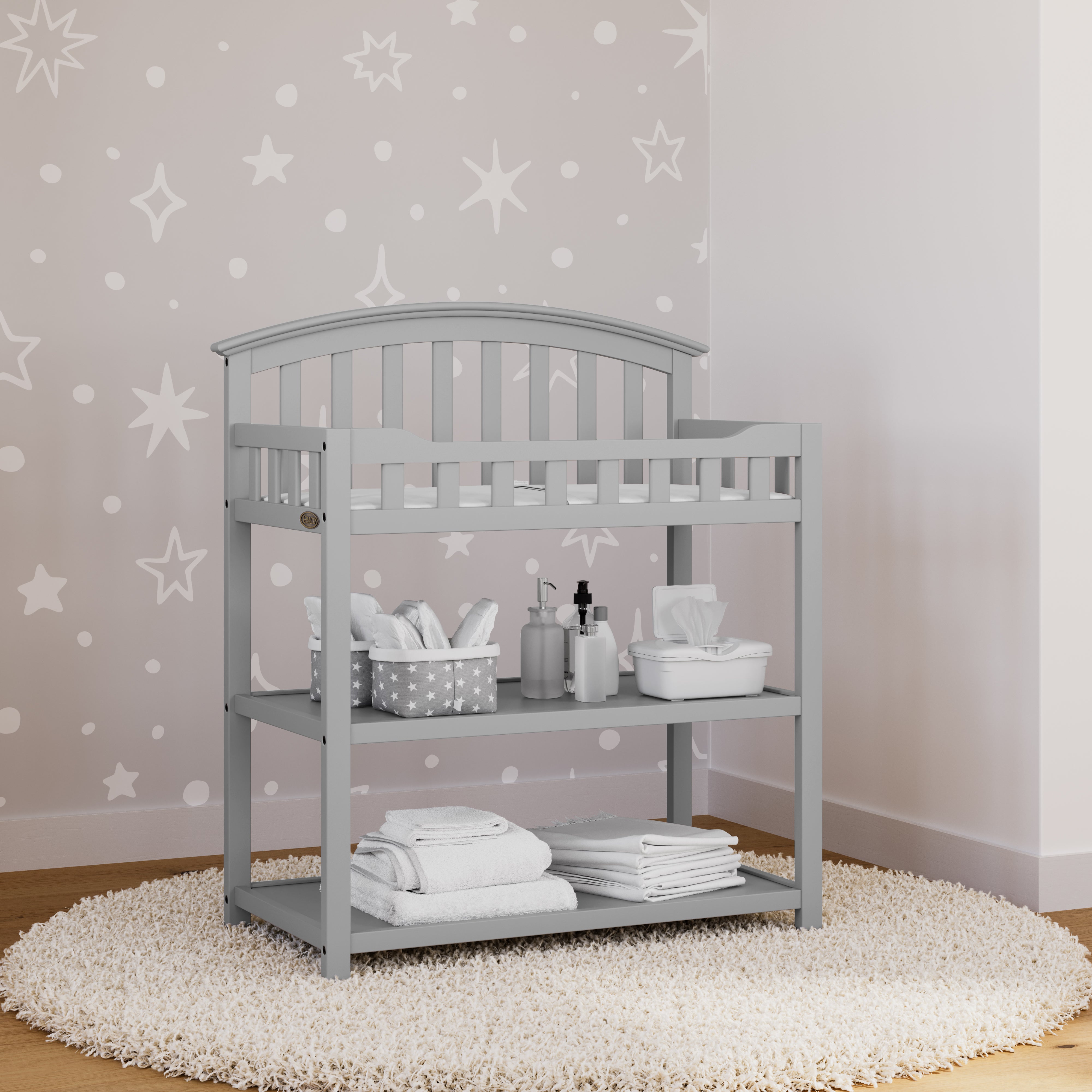 Grey and white store changing table